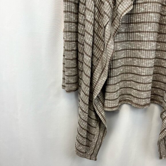 Sweet Pea Womens Cardigan Sweater Brown/White Striped Long Sleeve Waffle Knit L - Picture 9 of 10